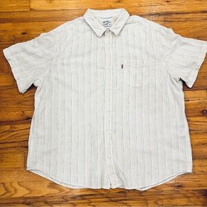 Levi's Men's Linen Blend Short-Sleeve Button-Up Shirt in Off-White Stripe